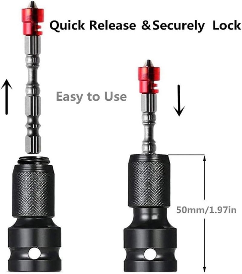EMSTAR 2PCS Impact Wrench Adapter, 1/2" Square Drive to 1/4" Hex Female Socket Adapter, Impact Drill Adapter for Impact Wrench Ratchet, Quick Release - Image 5
